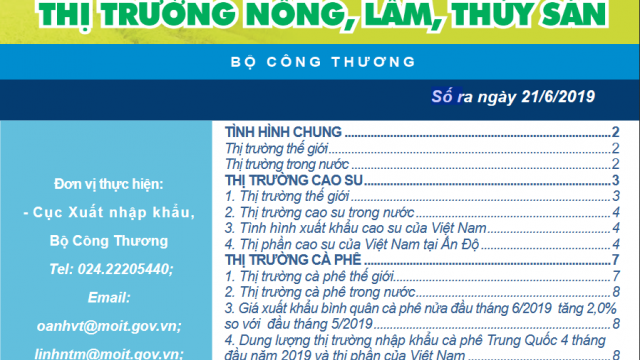 Trung tâm TTCN và TM giới thiệu Bản tin Thị trường nông, lâm, thủy sản Số ra ngày 21/6/2019