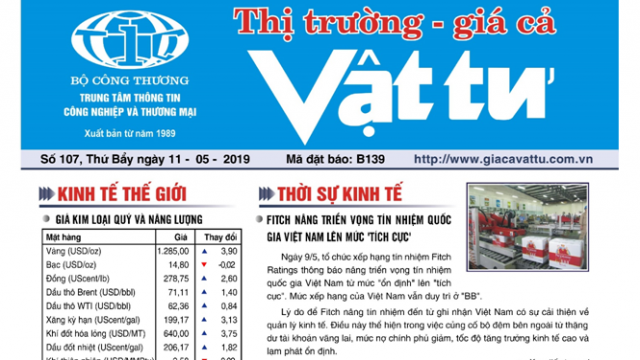 Trung tâm TTCN và TM phát hành Bản tin Thị trường Giá cả Vật tư Số 107 Thứ Bẩy ngày 11/5/2019