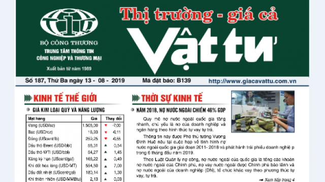 Trung tâm TTCN và TM ra mắt Bản tin Thị trường Giá cả Vật tư Số 187, Thứ Ba ngày 13/8/2019 