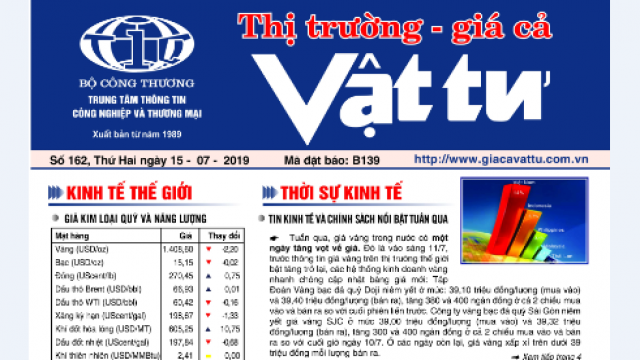 Trung tâm TTCN và TM ra mắt Bản tin Thị trường Giá cả Vật tư Số 162, Thứ Hai ngày 15/7/2019