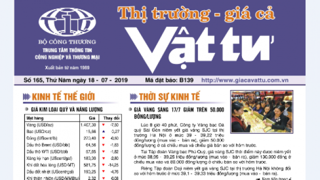 Trung tâm TTCN và TM ra mắt Bản tin Thị trường Giá cả Vật tư Số 165, Thứ Năm ngày 18/7/2019
