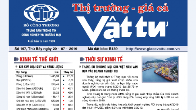 Trung tâm TTCN và TM phát hành Bản tin Thị trường Giá cả Vật tư Số 167, Thứ Bẩy ngày 20/7/2019