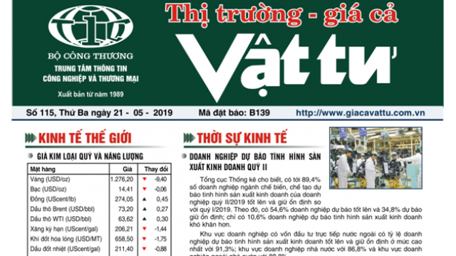 Trung tâm TTCN và TM Mới ra mắt Bản tin Thị trường Giá cả Vật tư Số 115, Thứ Ba ngày 21/5/2019 