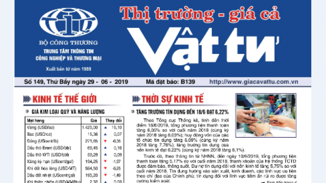 Trung tâm TTCN và TM ra mắt Bản tin Thị trường Giá cả Vật tư Số 149, Thứ Bẩy ngày 29/6/2019 