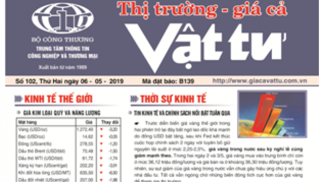 Trung tâm TTCN và TM phát hành Bản tin Thị trường Giá cả Vật tư Số102, Thứ Hai ngày 06/5/2019