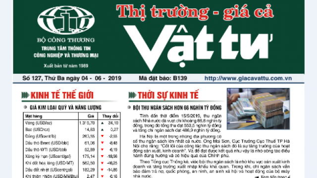 Trung tâm TTCN và TM giới thiệu Bản tin Thị trường Giá cả Vật tư Số 127, Thứ Ba ngày 4/6/2019 