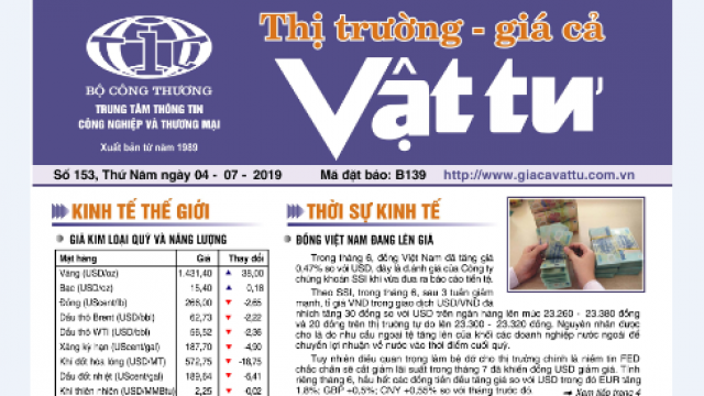 Trung tâm TTCN và TM ra mắt Bản tin Thị trường Giá cả Vật tư Số 153, Thứ Năm ngày 4/7/2019 