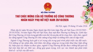 Thư chúc mừng của Bộ trưởng Lê Mạnh Hùng nhân Ngày Phụ nữ Việt Nam 20/10/2026
